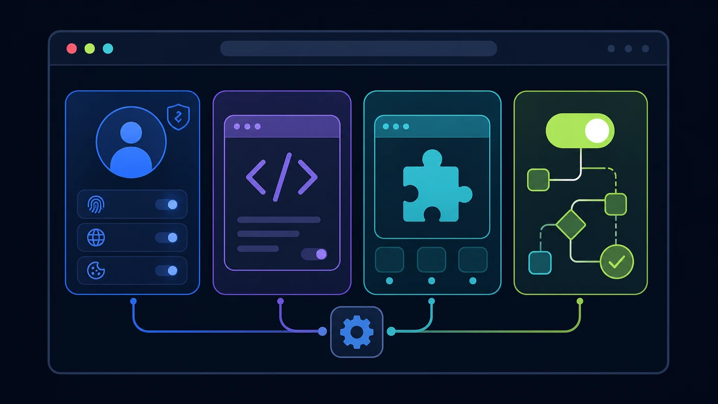 User scripts, custom extensions, and workflow automation inside controlled profiles